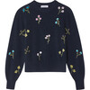 Women's Cashmere Embroidered Floral Crewneck, Navy Combo - Sweaters - 1 - thumbnail