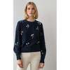 Women's Cashmere Embroidered Floral Crewneck, Navy Combo - Sweaters - 2