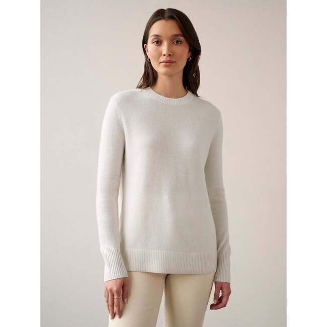 Women's Cashmere Rib Trim Crewneck, Soft White - Sweaters - 2