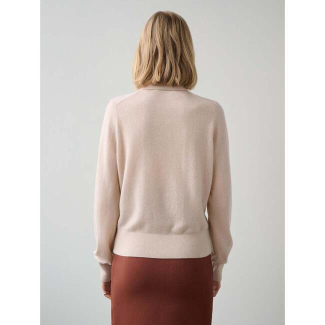 Women's Cashmere Polo Henley, Sandstone Heather - Sweaters - 3