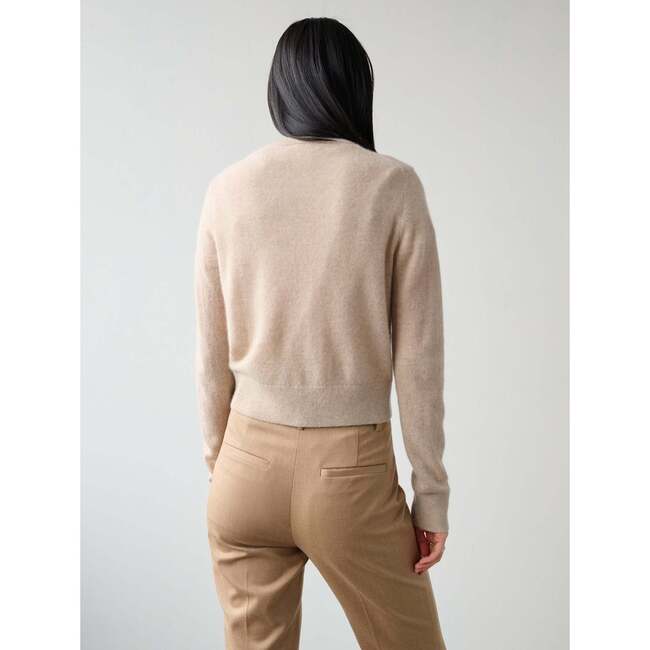Women's Essential Cashmere Crewneck Cardigan, Toffee Heather - Cardigans - 3