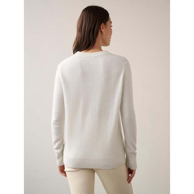 Women's Cashmere Rib Trim Crewneck, Soft White - Sweaters - 3