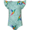 Dayana Flounce Sleeve Open Back One-Piece Swimsuit, Oli - One Pieces - 1 - thumbnail