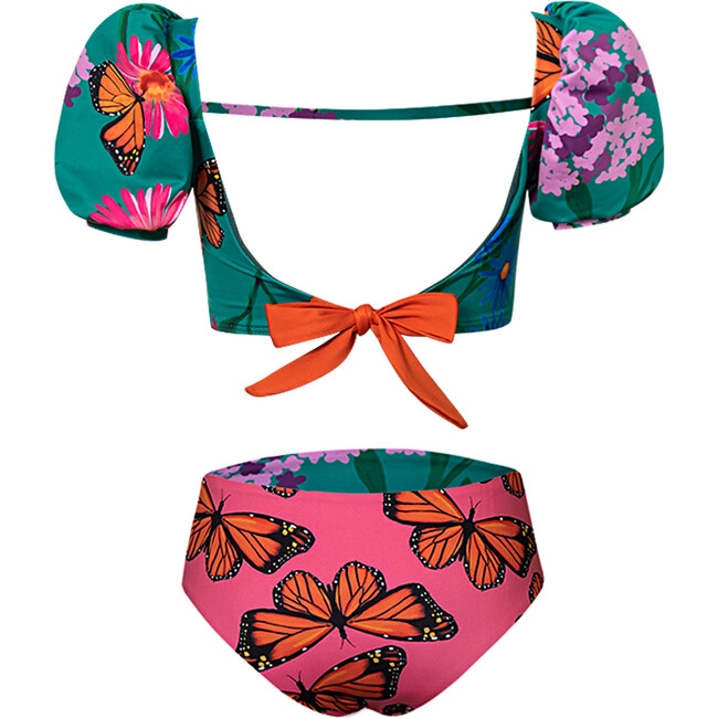 Bubble Short Puff Sleeve Top And Reversible Bikini Bottom, Jardin De Mari - Two Pieces - 2