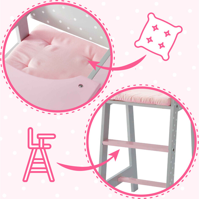 Polka Dots Princess Baby Doll High Chair, Grey - Doll Accessories - 3