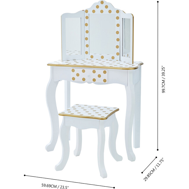 Little Princess Gisele Polka Dot Print Vanity, White/Gold