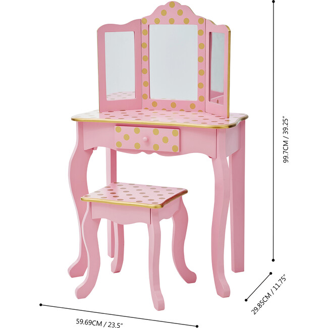 Fashion Polka Dot Prints Gisele Play Vanity Set, Pink/Gold