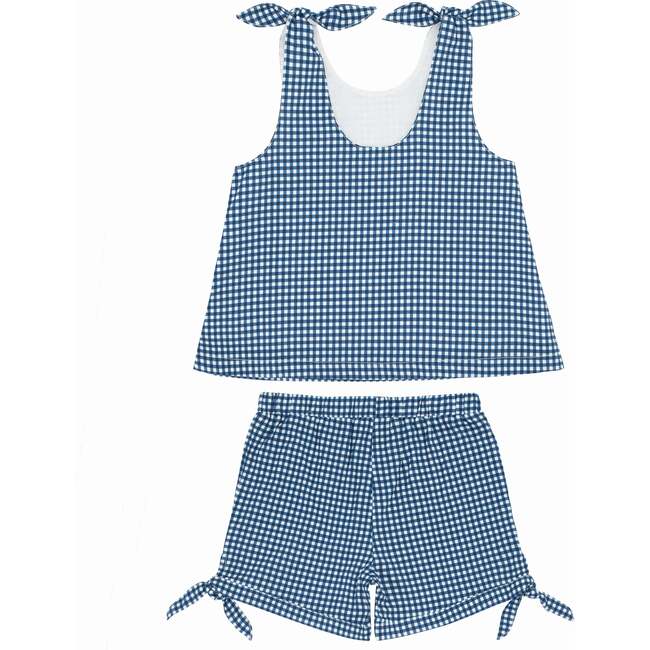 Gingham Tie Knot Top And Bloomer Set, Navy - Mixed Apparel Set - 2