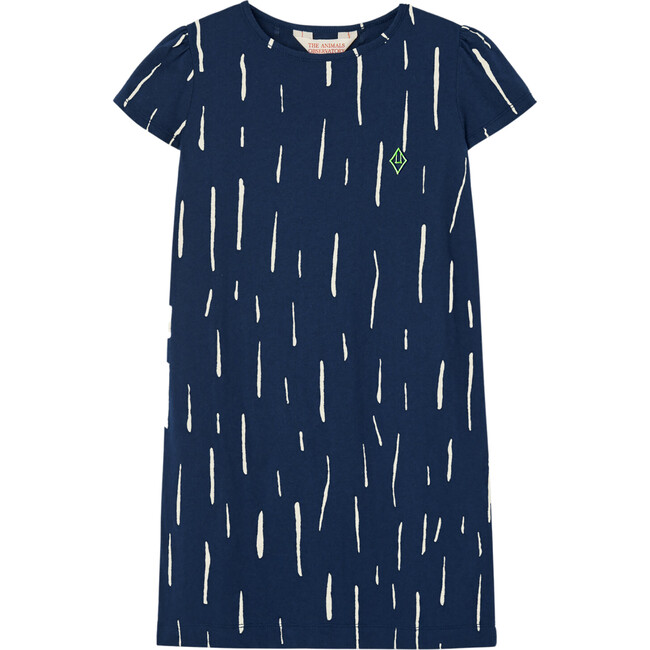 Flamingo Print Round Neck Short Sleeve Mini Dress, Deep Blue - Dresses - 1