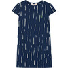 Flamingo Print Round Neck Short Sleeve Mini Dress, Deep Blue - Dresses - 1 - thumbnail