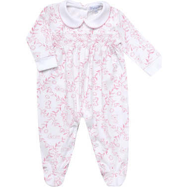 Pink Bears Trellace Smocked Footie,Pink