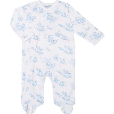 Blue Toile Crossover Footie,Blue