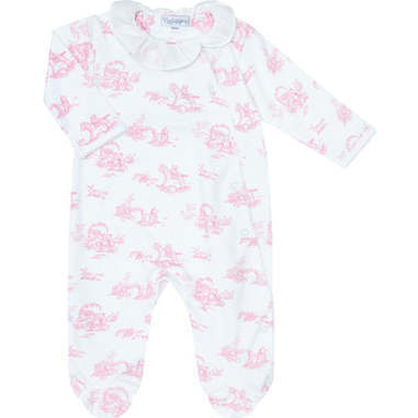 Pink Toile Crossover Footie,Pink