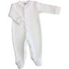 Basket Weave Baby Footie, White Picot Trim,White - Footie Pajamas - 1 - thumbnail