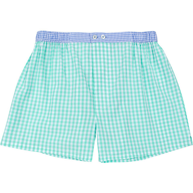Men's Mint Gingham Boxer Shorts, Green