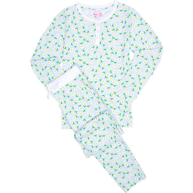 Women's Daisy Jersey Long Set, White - Pajamas - 2