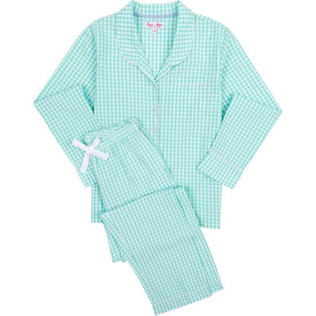 Women's Hepburn Gingham Long PJ Set, Light Green - Pajamas - 2