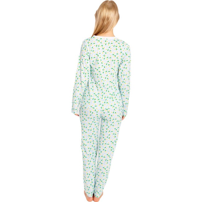 Women's Daisy Jersey Long Set, White - Pajamas - 3