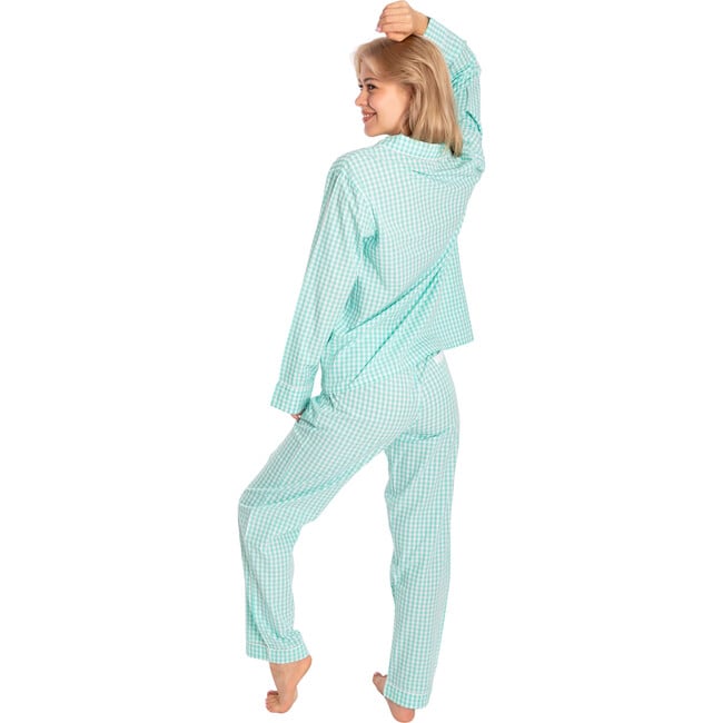 Women's Hepburn Gingham Long PJ Set, Light Green - Pajamas - 4