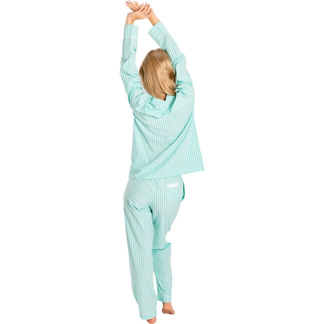 Women's Hepburn Gingham Long PJ Set, Light Green - Pajamas - 5