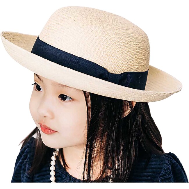 Straw Sun Hat With Ribbon, Navy