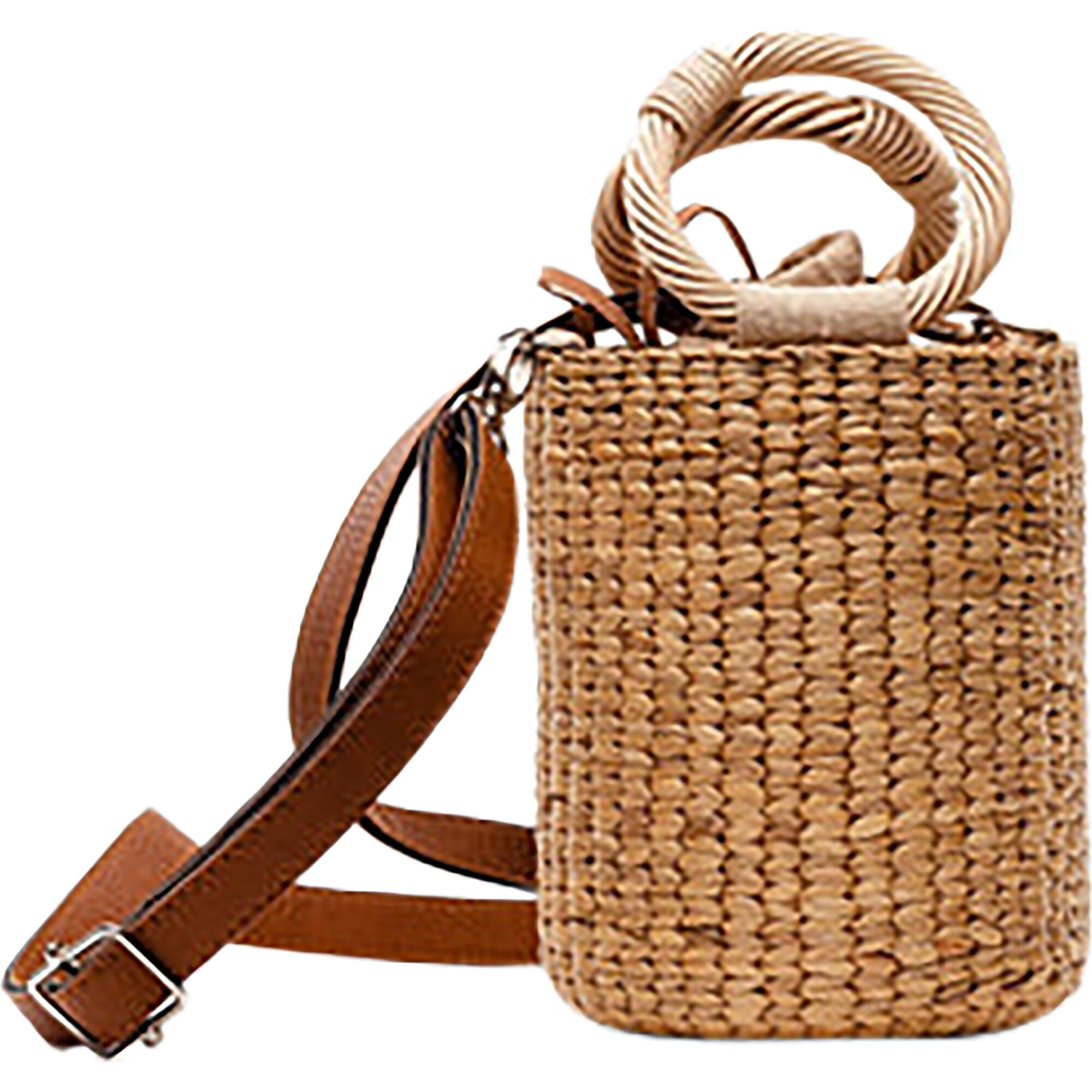Women's Bamboo Bucket Bag, Brown - Bags - 1
