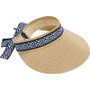 Women's Straw Visor With Ribbon, Navy - Hats - 1 - thumbnail