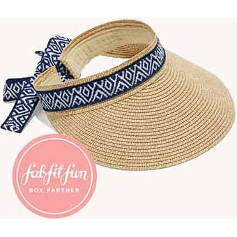 Women's Straw Visor With Ribbon, Navy - Hats - 3