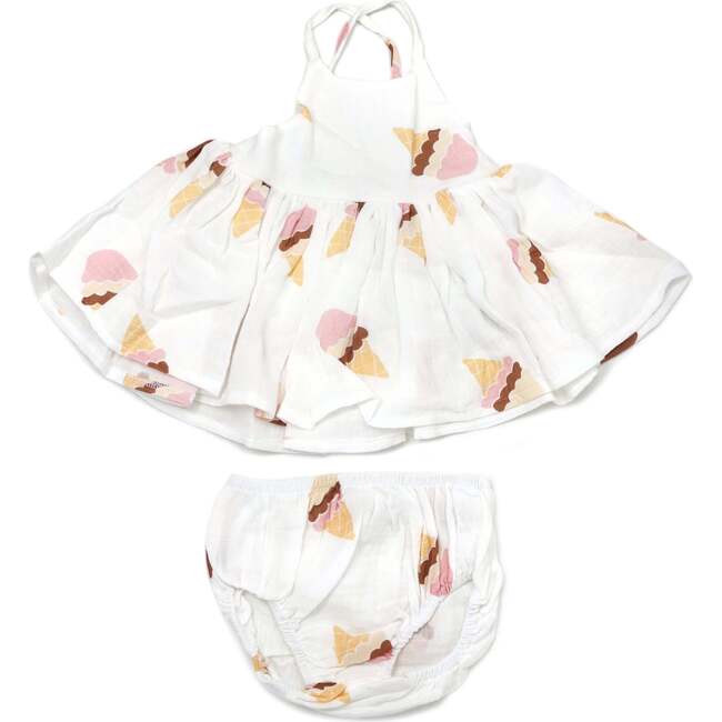 Ice Cream Cone Gauze Party Dress, Oyster