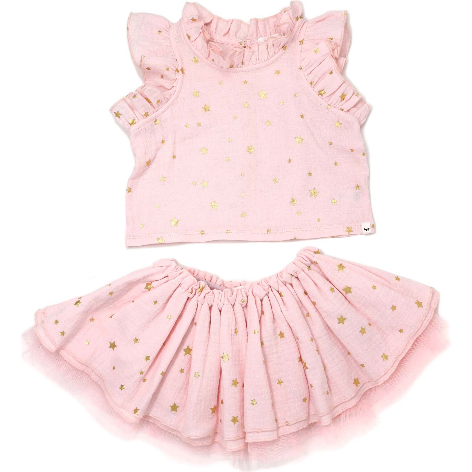 Mini Gold Stars Gauze Lola Top and Tutu Set, Pale Pink - Mixed Apparel Set - 1