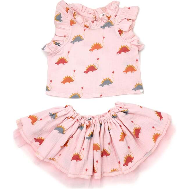 Stegosaurus Party Gauze Lola Top Tutu Skirt Set, Pale Pink