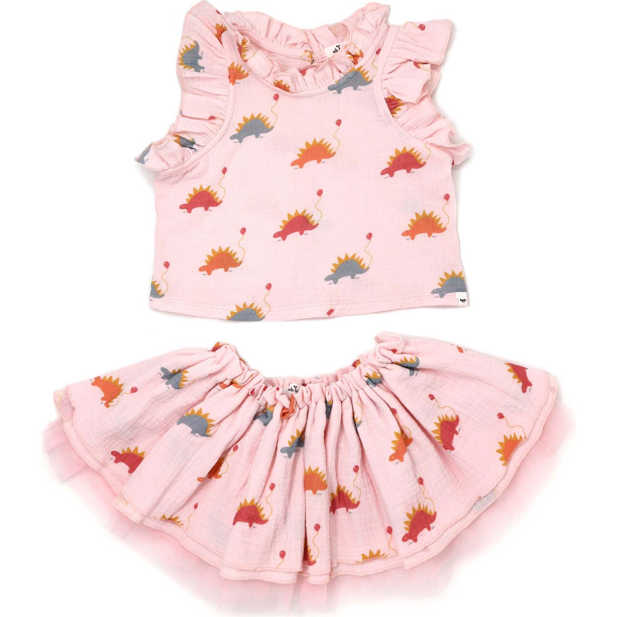 Stegosaurus Party Gauze Lola Top Tutu Skirt Set, Pale Pink - Mixed Apparel Set - 1