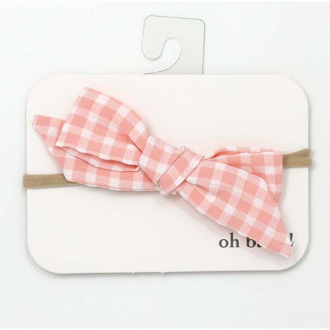 Gingham Tie Bow Headband, Pale Pink