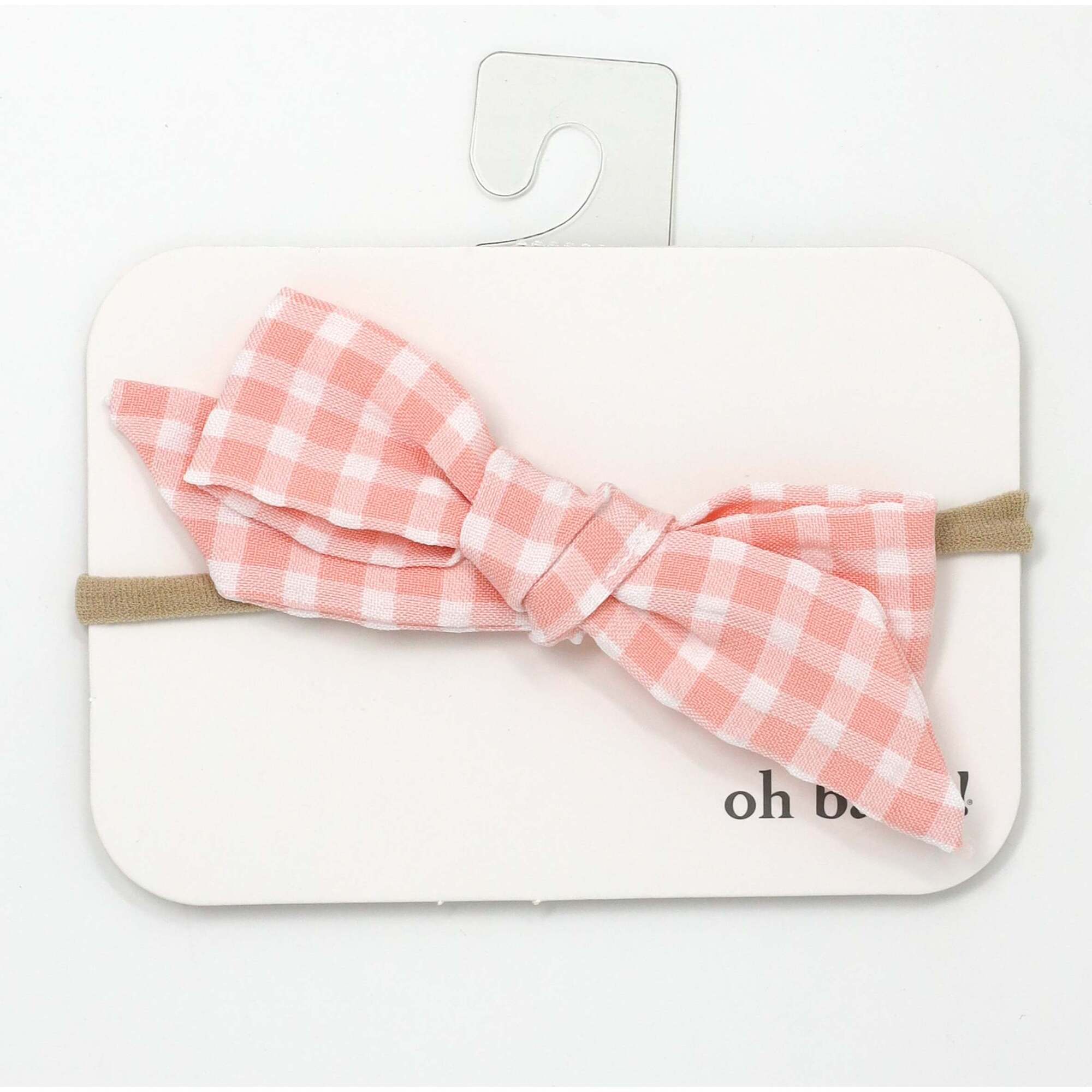 Gingham Tie Bow Headband, Pale Pink - Headbands - 1