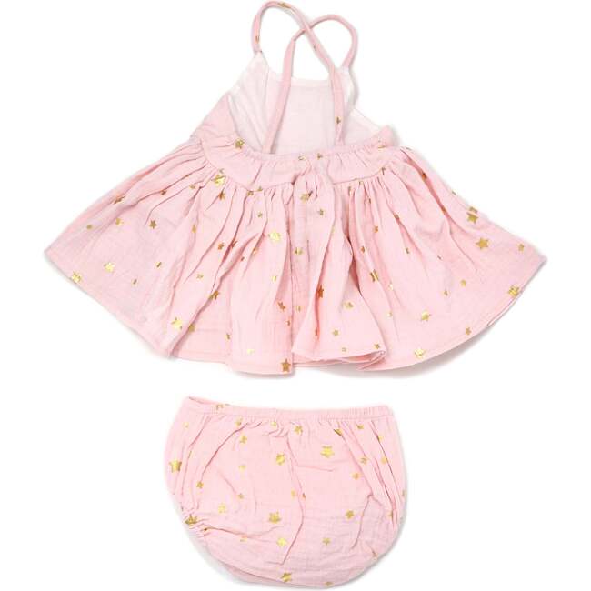 Mini Gold Stars Gauze Party Dress, Pale Pink - Dresses - 2