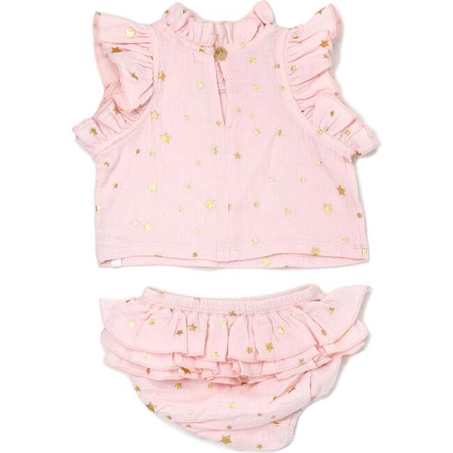 Mini Gold Stars Gauze Lola Top Ruffle Tushie Set, Pale Pink - Mixed Apparel Set - 2