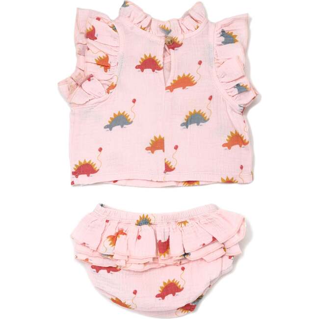 Stegosaurus Party Gauze Lola Top Ruffle Tushie Set, Pale Pink - Mixed Apparel Set - 2