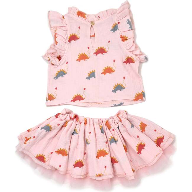 Stegosaurus Party Gauze Lola Top Tutu Skirt Set, Pale Pink - Mixed Apparel Set - 2