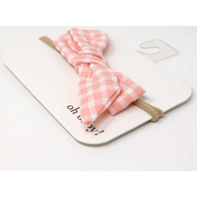 Gingham Tie Bow Headband, Pale Pink - Headbands - 2