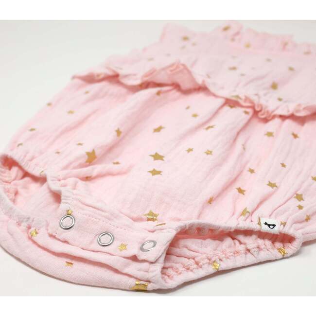 Mini Gold Stars Gauze Lola Bubble, Pale Pink - Onesies - 3