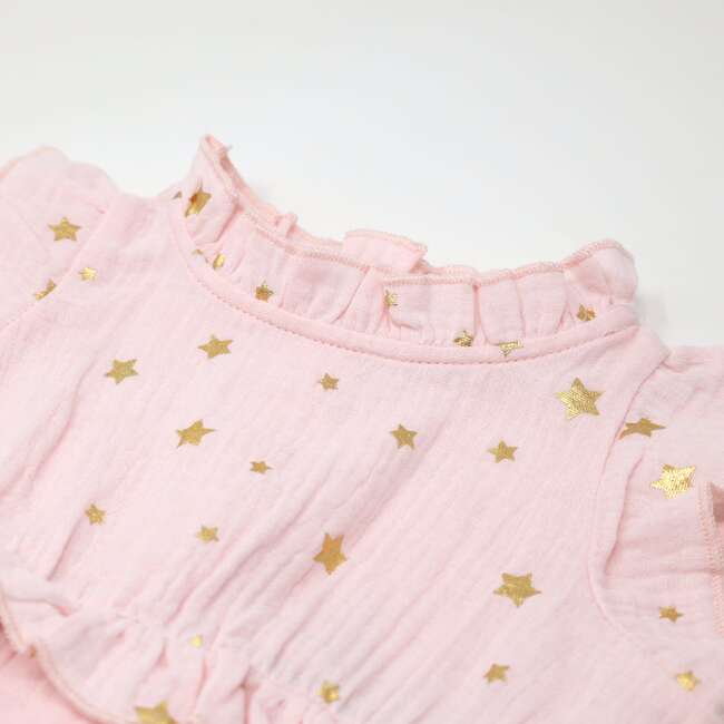 Mini Gold Stars Gauze Lola Bubble, Pale Pink - Onesies - 4