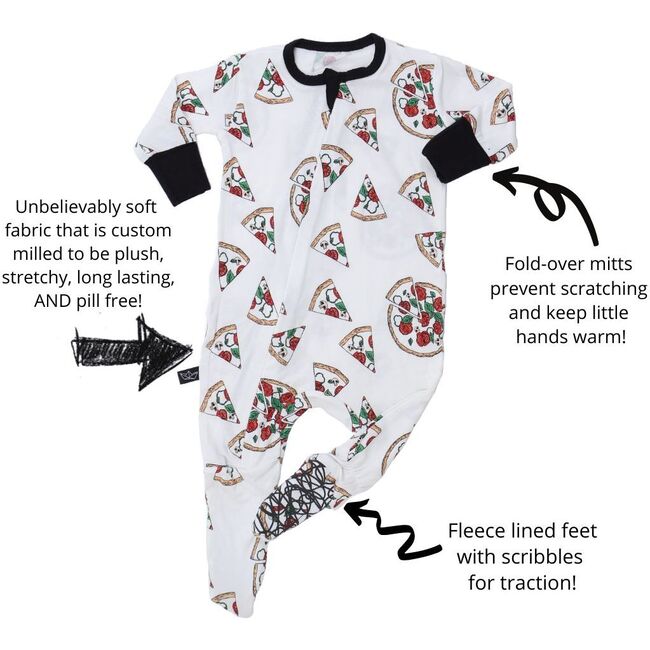 Hipster Pizza Bamboo Footed Sleeper, White - Footie Pajamas - 4