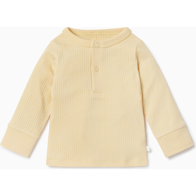 Ribbed Buttoned Neckline Pajamas, Yellow