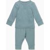 Ribbed Buttoned Neckline Pajamas, Sky - Pajamas - 1 - thumbnail