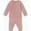 Ribbed Buttoned Neckline Pajamas, Rose - Pajamas - 1 - thumbnail