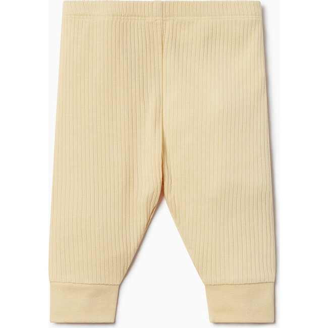 Ribbed Buttoned Neckline Pajamas, Yellow - Pajamas - 2