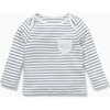 Long Sleeve T-Shirt With Pocket, Grey Stripe - T-Shirts - 1 - thumbnail