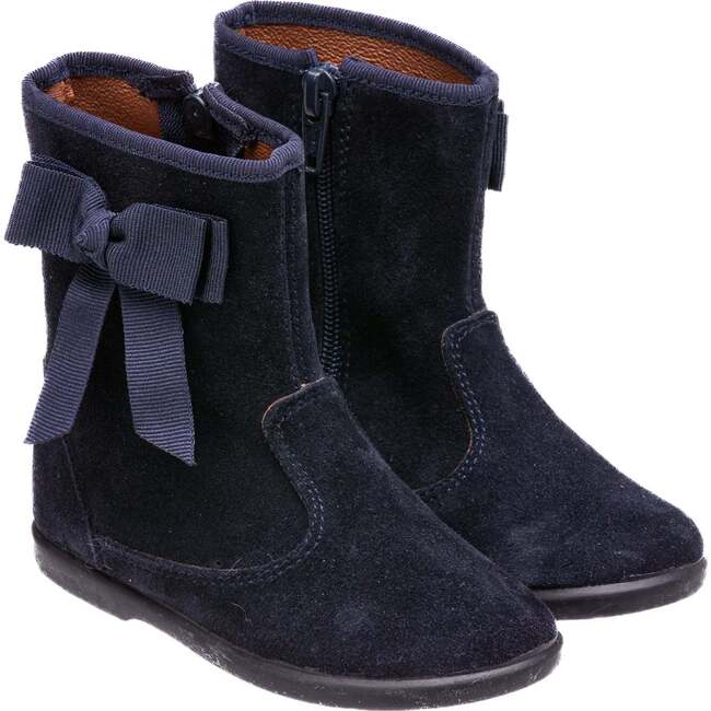 Boots with Bow, Suede Navy