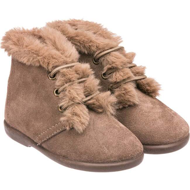 Teddy Bootie with Laces, Suede Mink