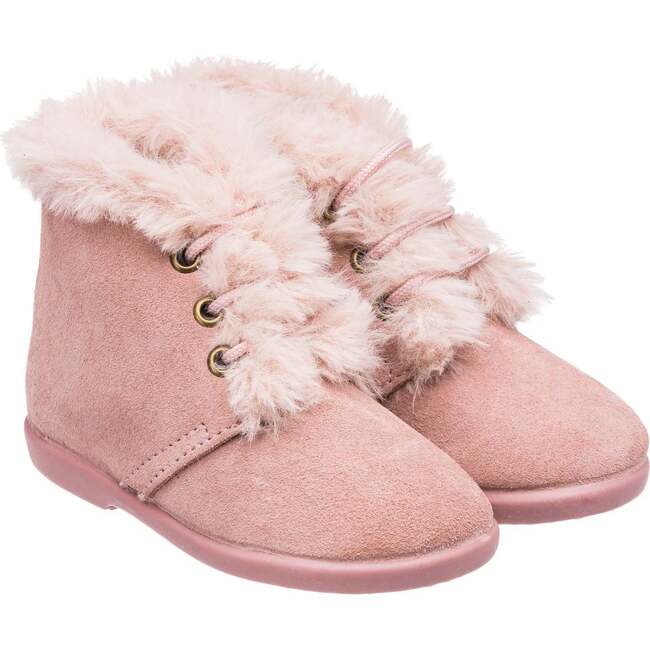 Teddy Bootie with Laces, Suede Pink